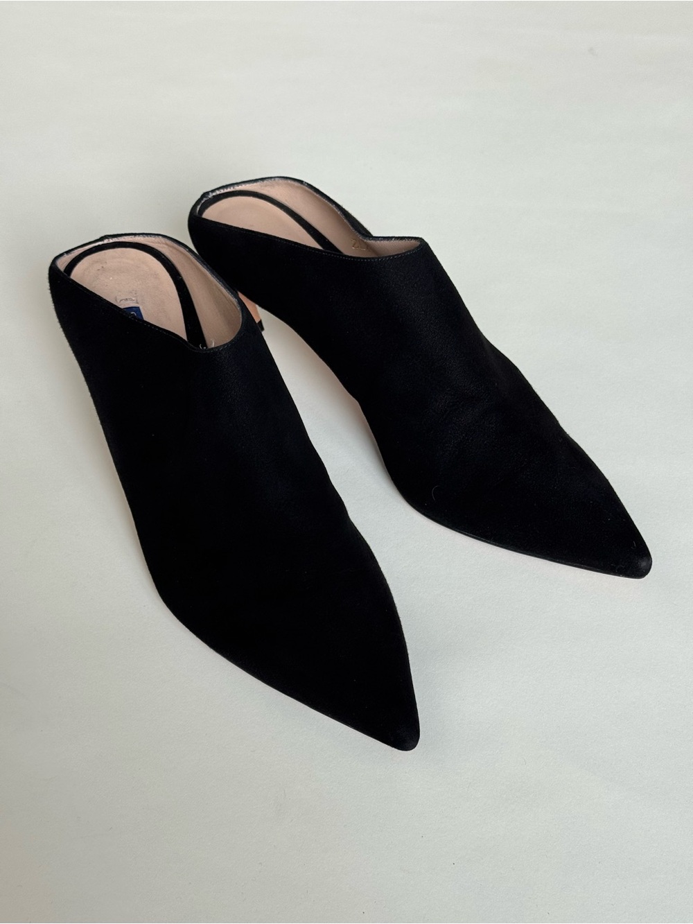 Stuart Weitzman Mira Black Suede Pointed Toe High Heel Mules - Size 6.5